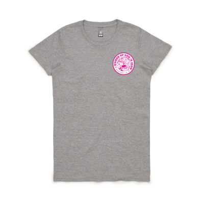 Pink logo on black/grey/white women's tee Thumbnail